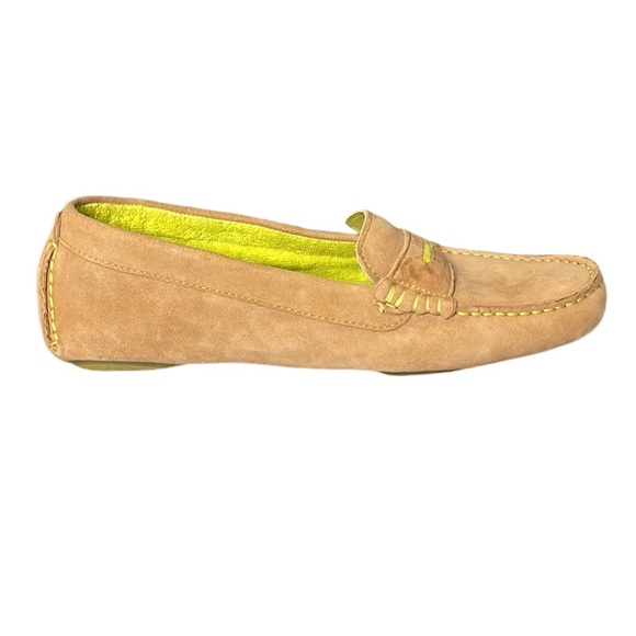 JOHNSON & MURPHY SUEDE LOAFER SLIPPER W/ LIME GREEN ACCENT & RUBBER SOLE SZ 7 M - Picture 3 of 10